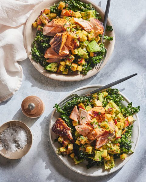 Salmon Salad Bowl With Stone Fruit Salsa What S Gaby Cooking