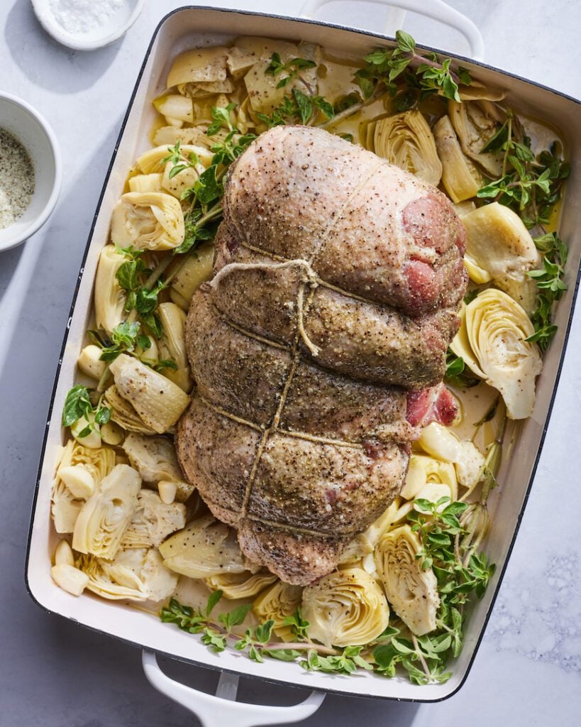 Roasted Leg of Lamb with Marinated Artichokes from www.whatsgabycooking.com (@whatsgabycookin)
