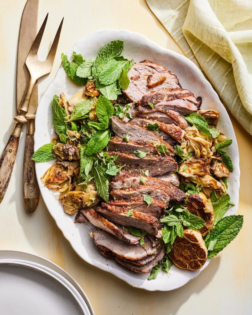 Roasted Leg of Lamb with Marinated Artichokes from www.whatsgabycooking.com (@whatsgabycookin)