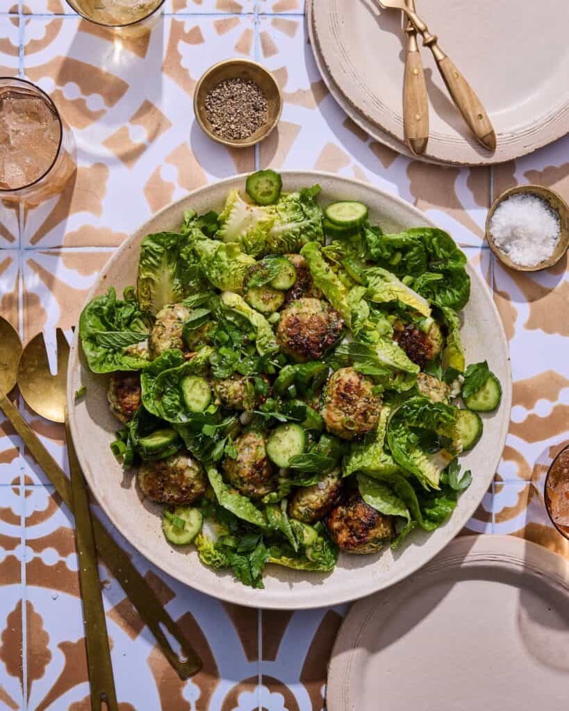 Lebanese Chicken Meatballs with a big salad