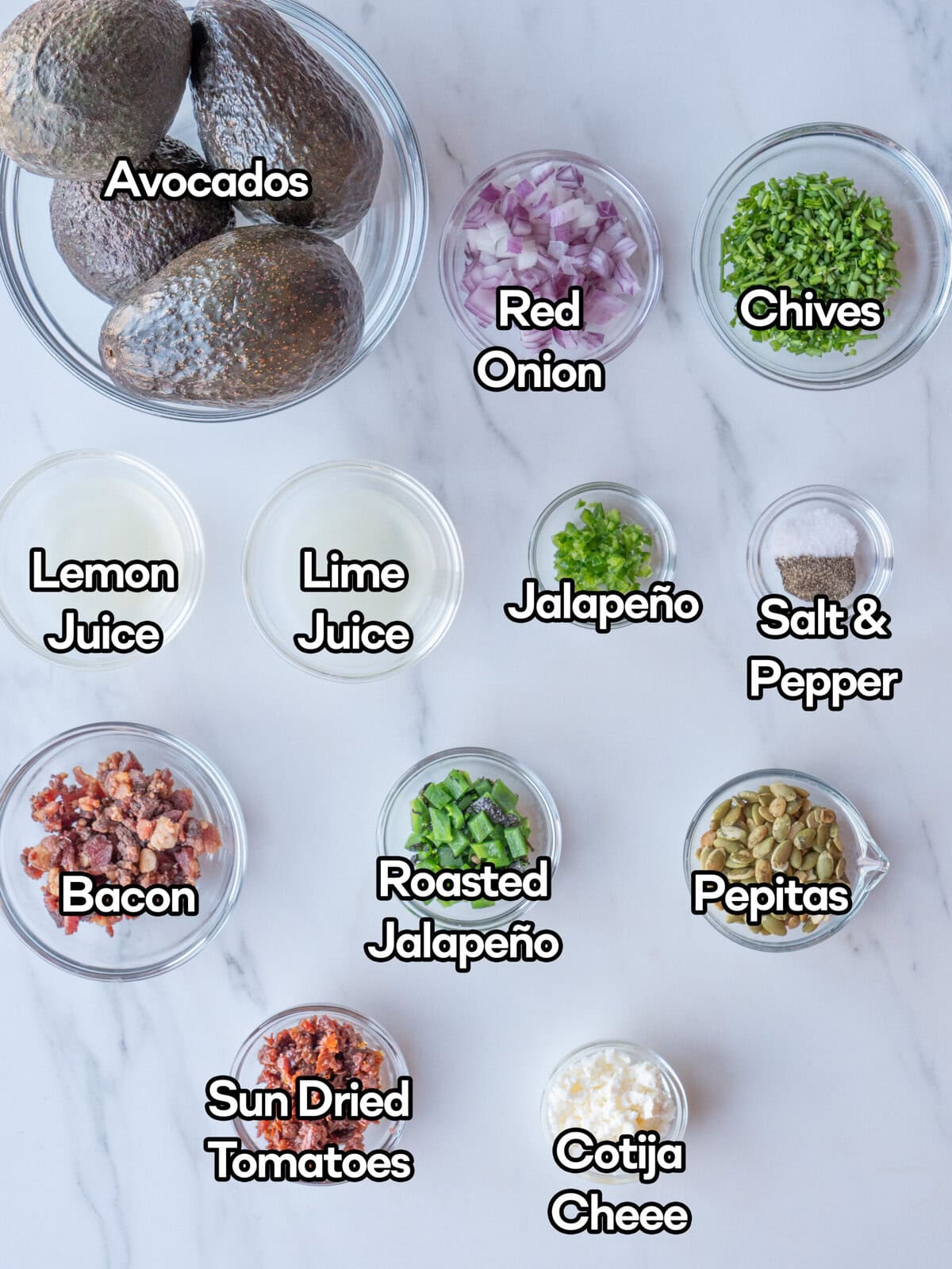 Ingredients for loaded guacamole preparation