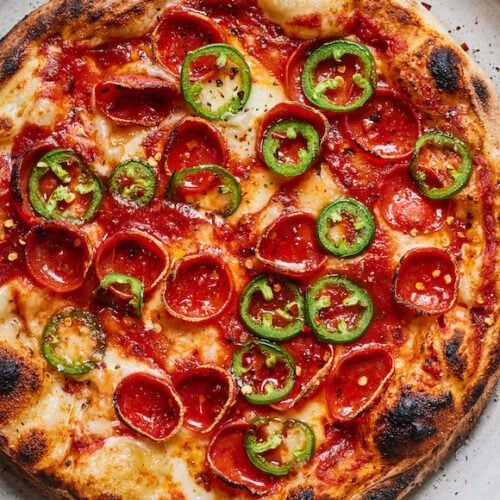 Pepperoni Pizza with Jalapeños from www.whatsgabycooking.com (@whatsgabycookin)