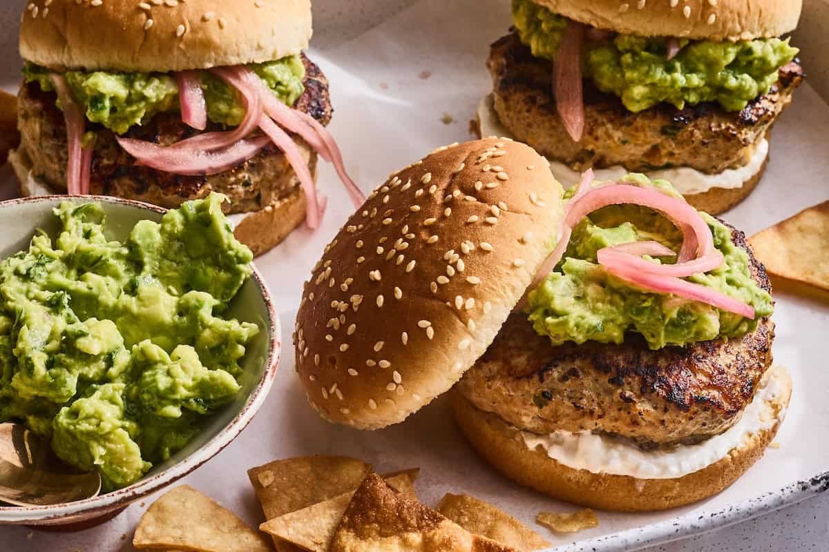 Cheddar Jalapeno Chicken Burgers with Guacamole
