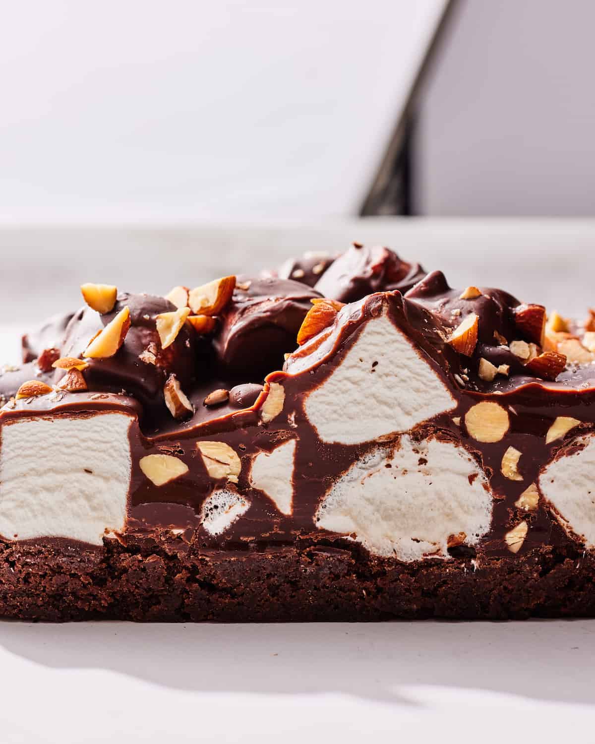The cross section of rocky road brownies. 