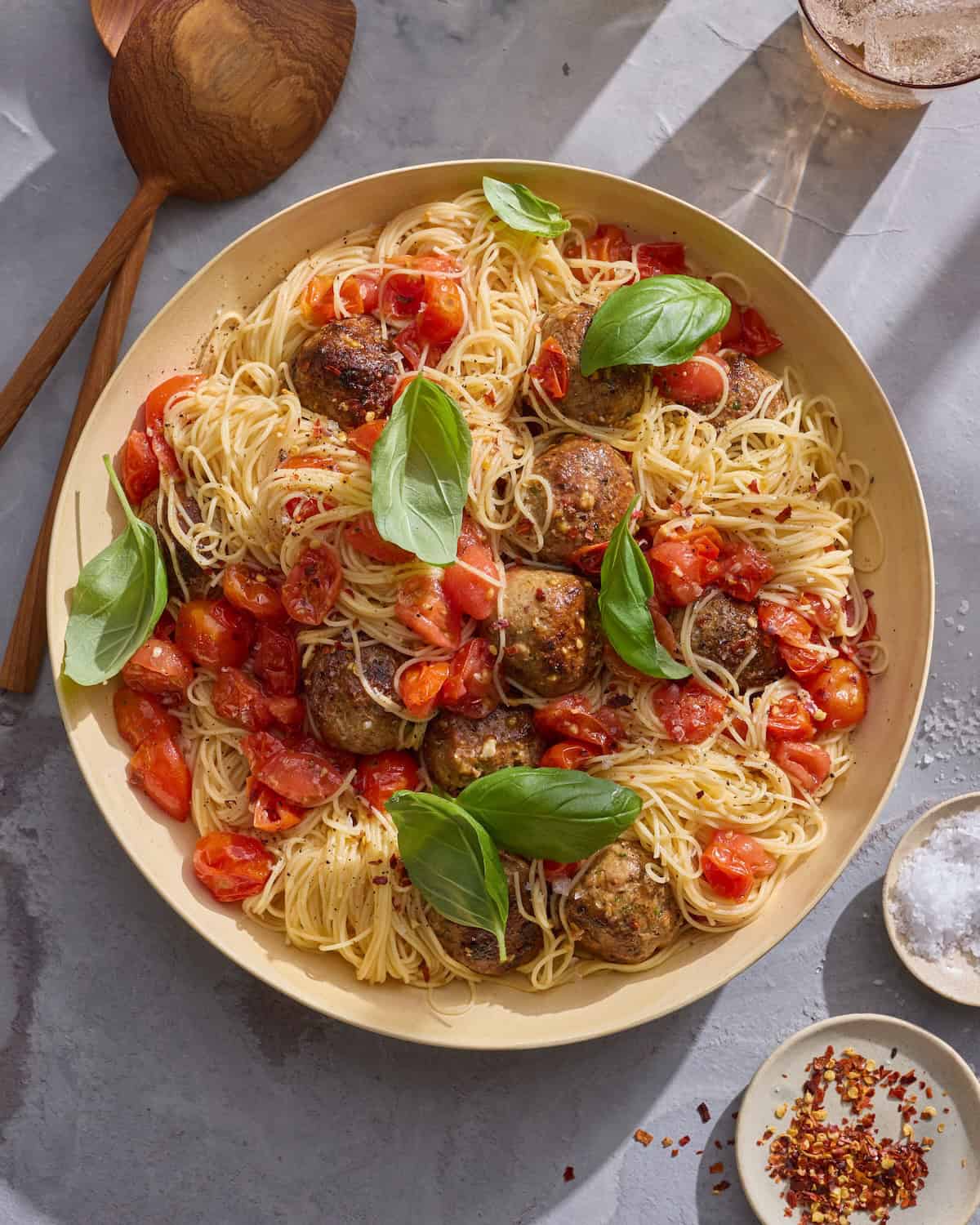 Summer Turkey Meatballs with Angel Hair