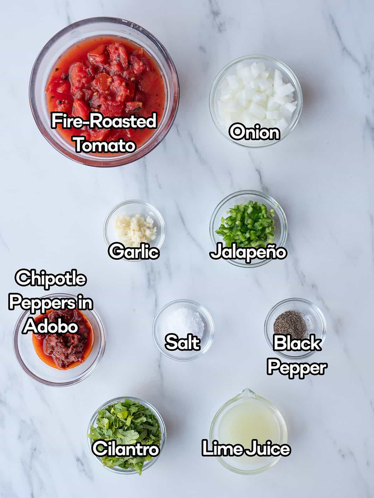 Ingredients for chipotle salsa preparation