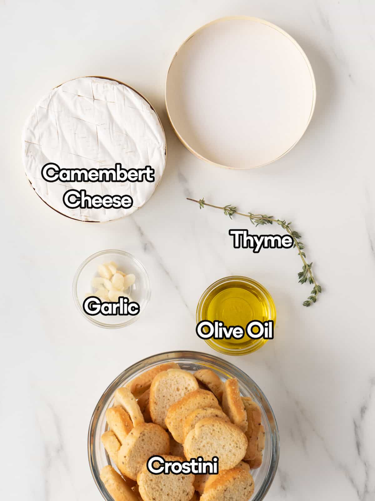 Mise-en-place with all the ingredients required to make Baked Camembert.