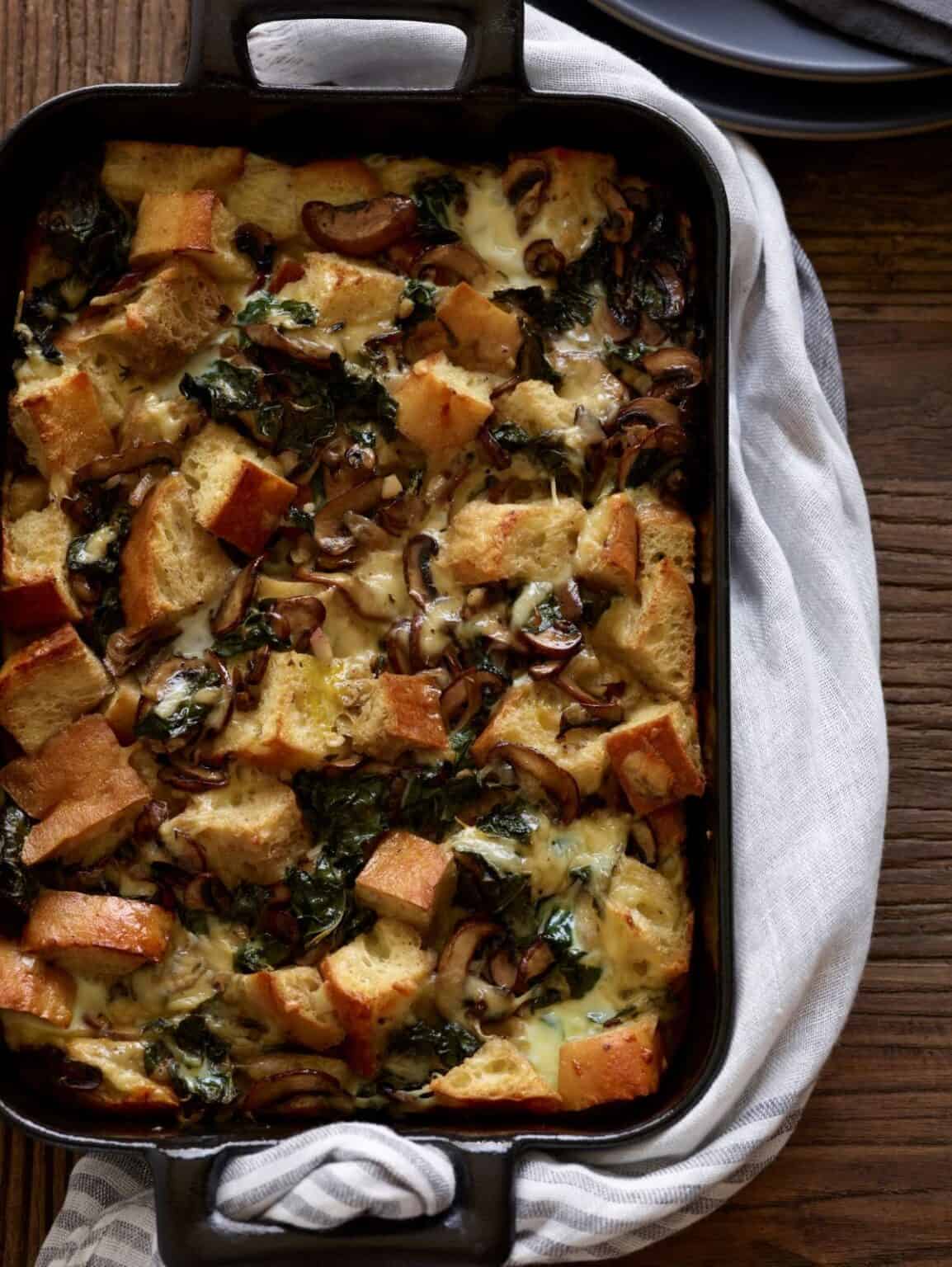 Kale And Mushroom Bread Pudding - What's Gaby Cooking