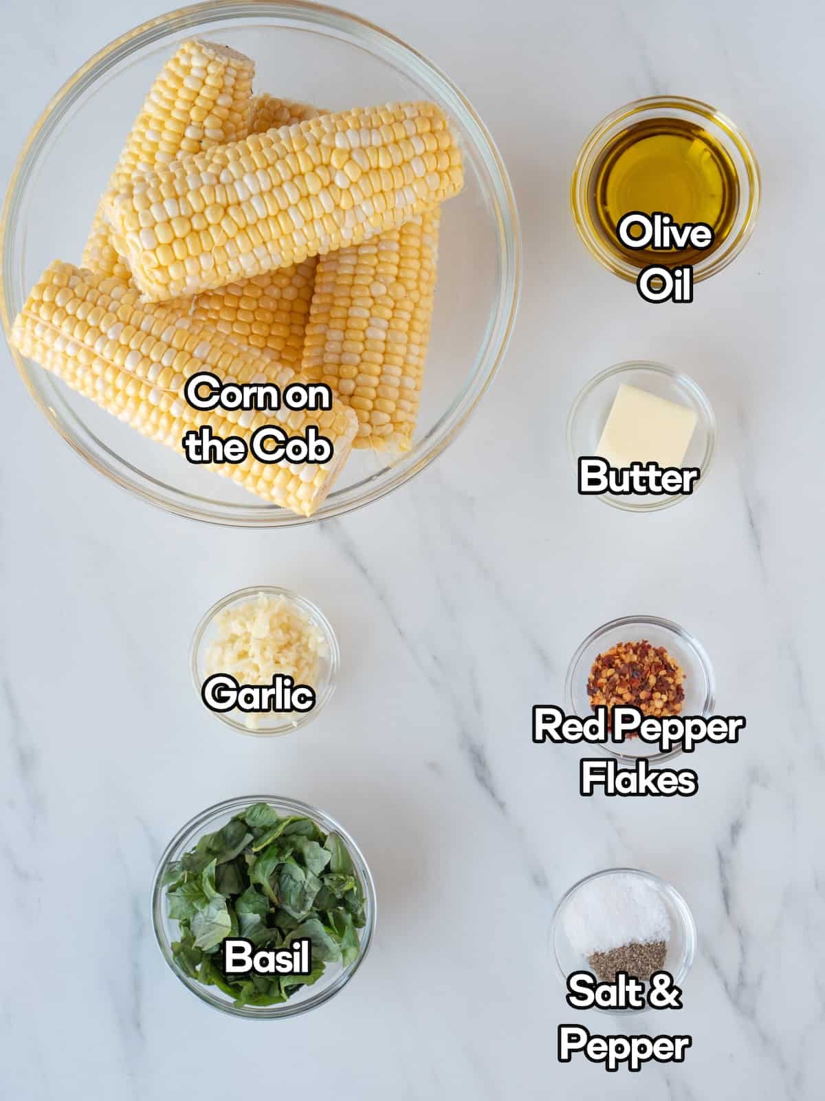 Mise-en-place of all the ingredients to make BBQ Corn Salad.
