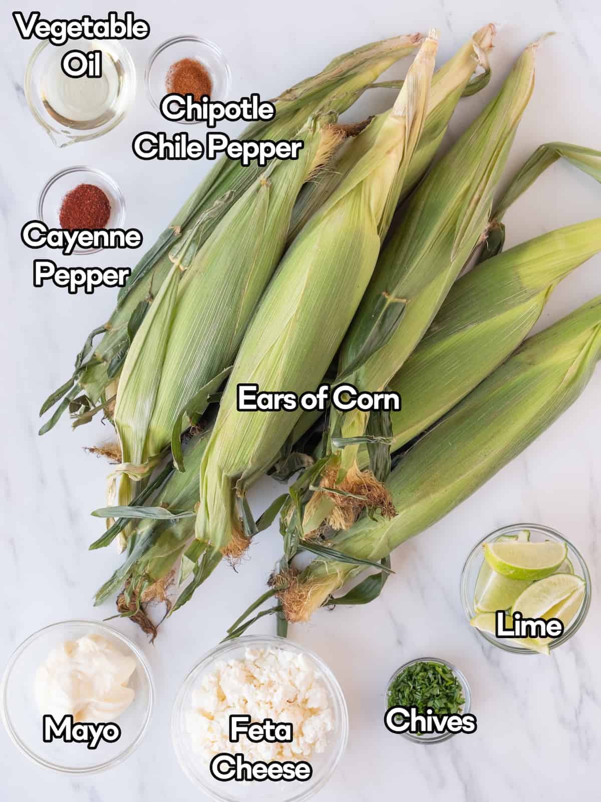 Mise-en-place of all the ingredients to. make Mexican grilled corn.