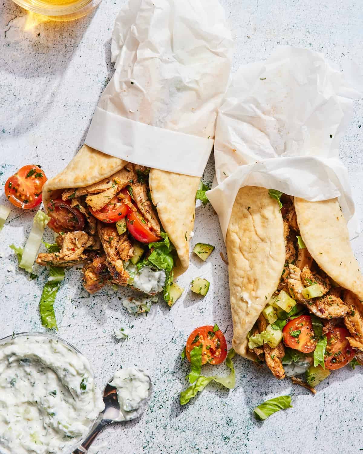 Chicken Gyros wrapped in parchment paper 