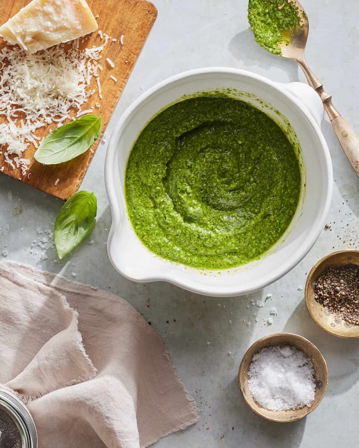 Classic Basil Pesto with salt, pepper and parmesan