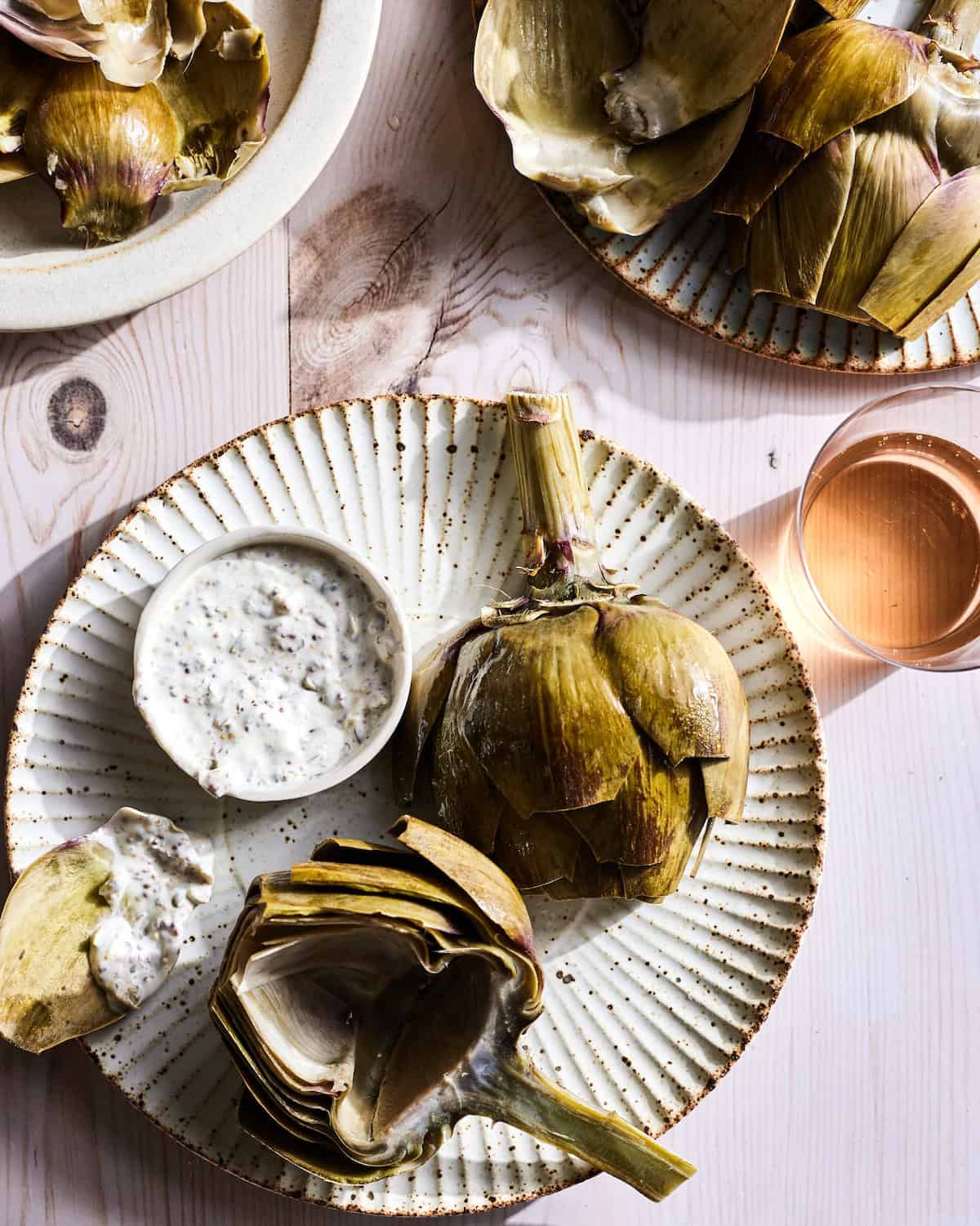 Steamed Artichokes with a Caper Dipping Sauce