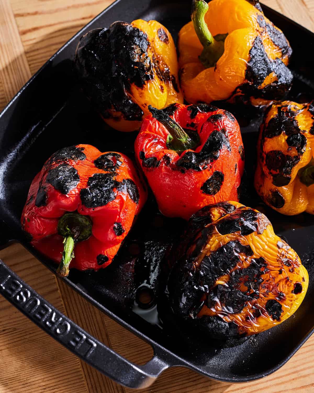 Grilled Bell Peppers in a grilling basket