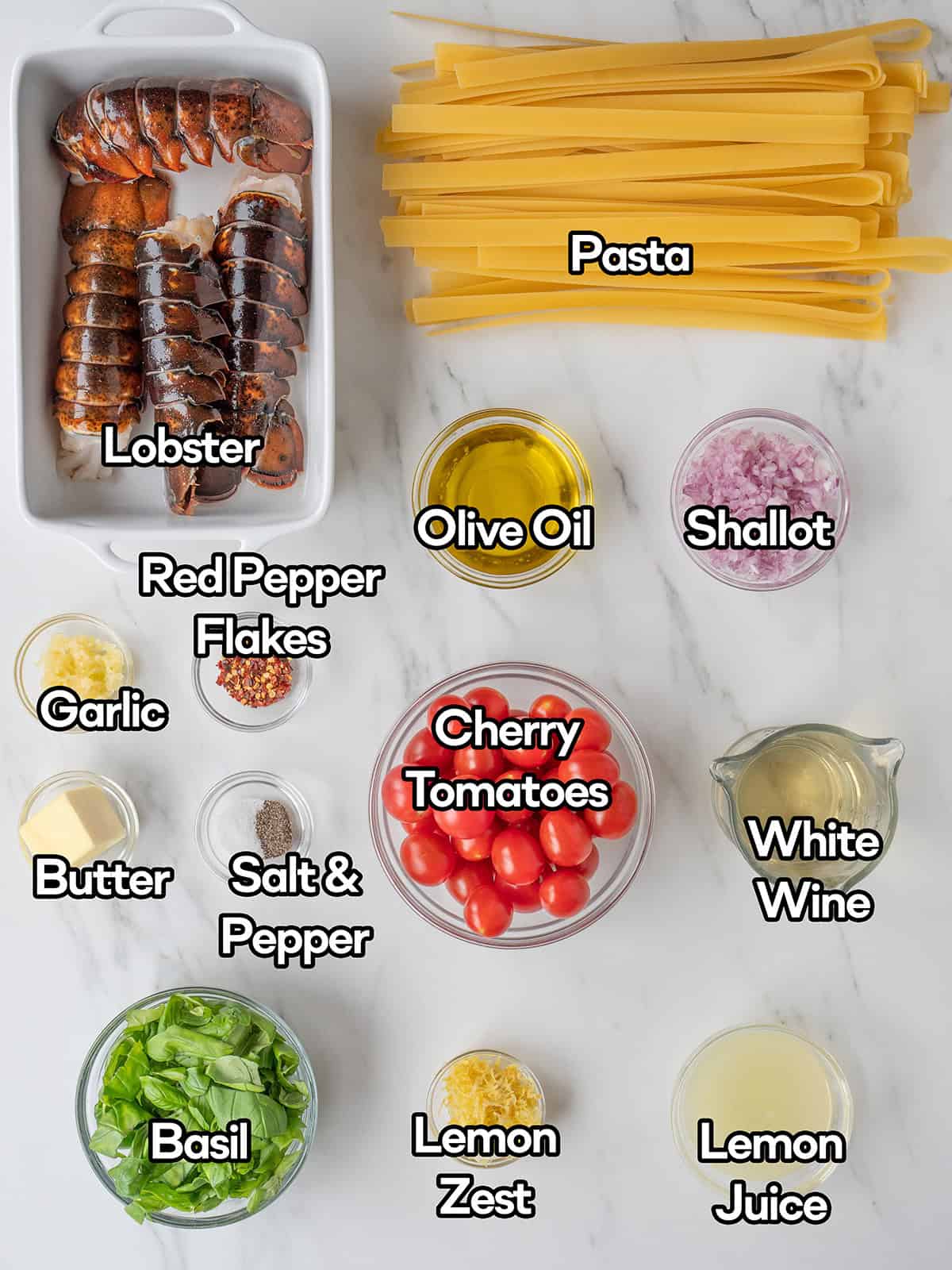 Ingredients for summer lobster pasta dish