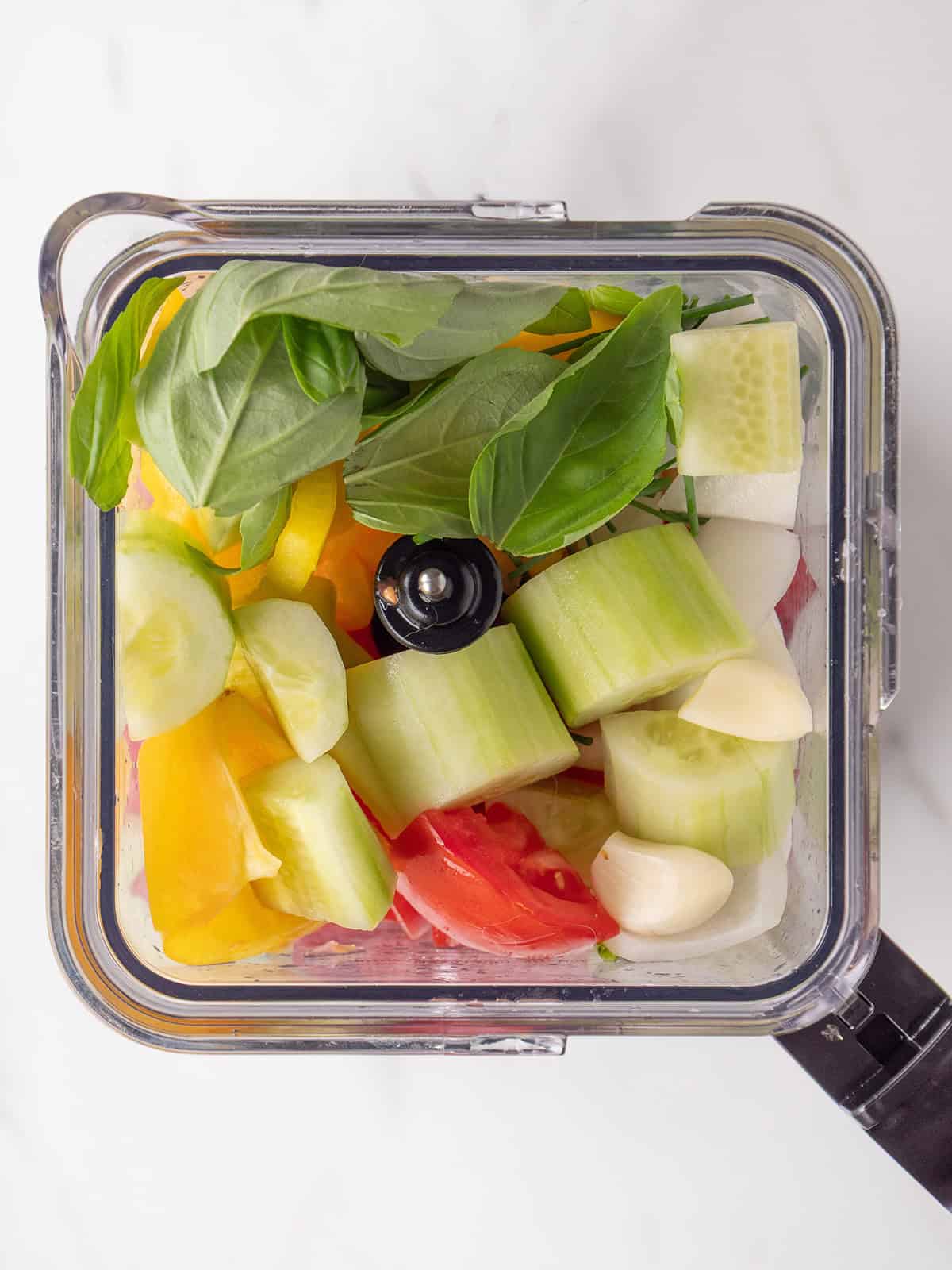 Fresh vegetables in a blender container
