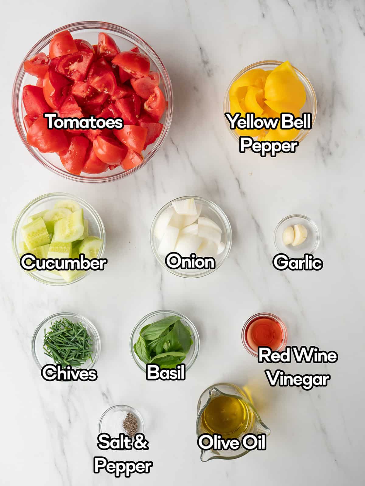 Fresh vegetables and herbs for gazpacho
