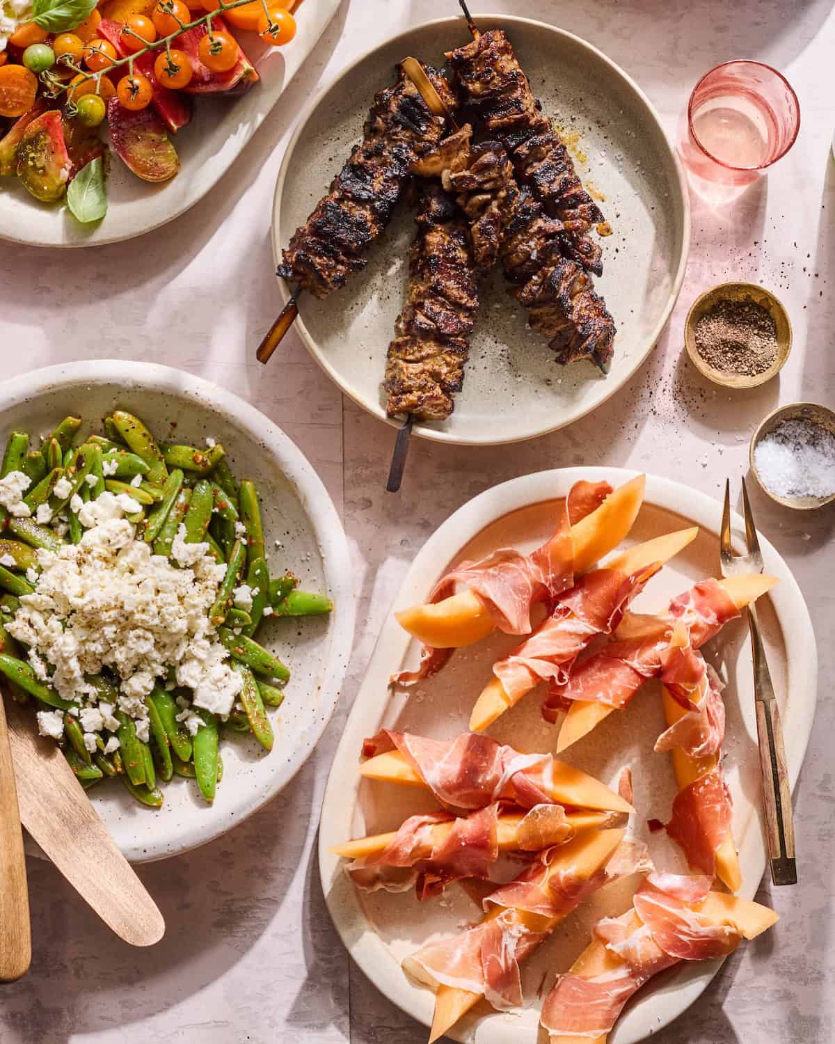 Balsamic Steak Skewers with a late summer dinner party menu