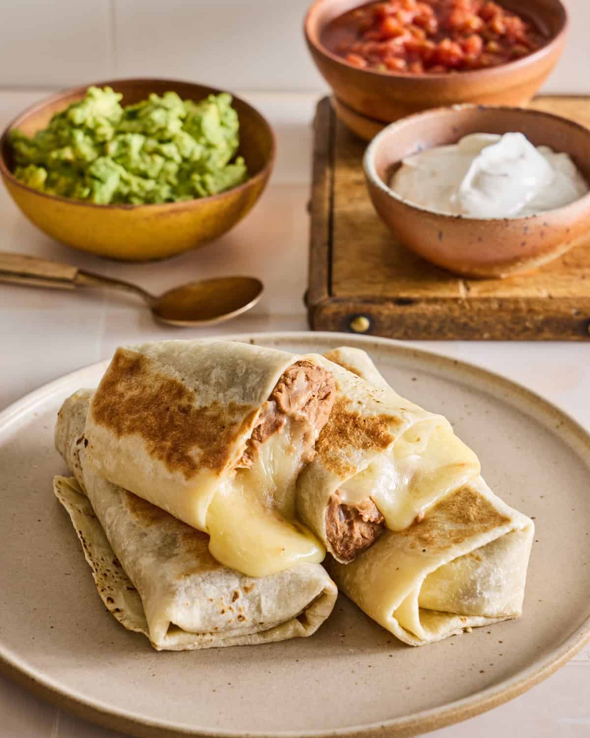 The Best Homemade Refried Beans in a Bean and Cheese Burrito