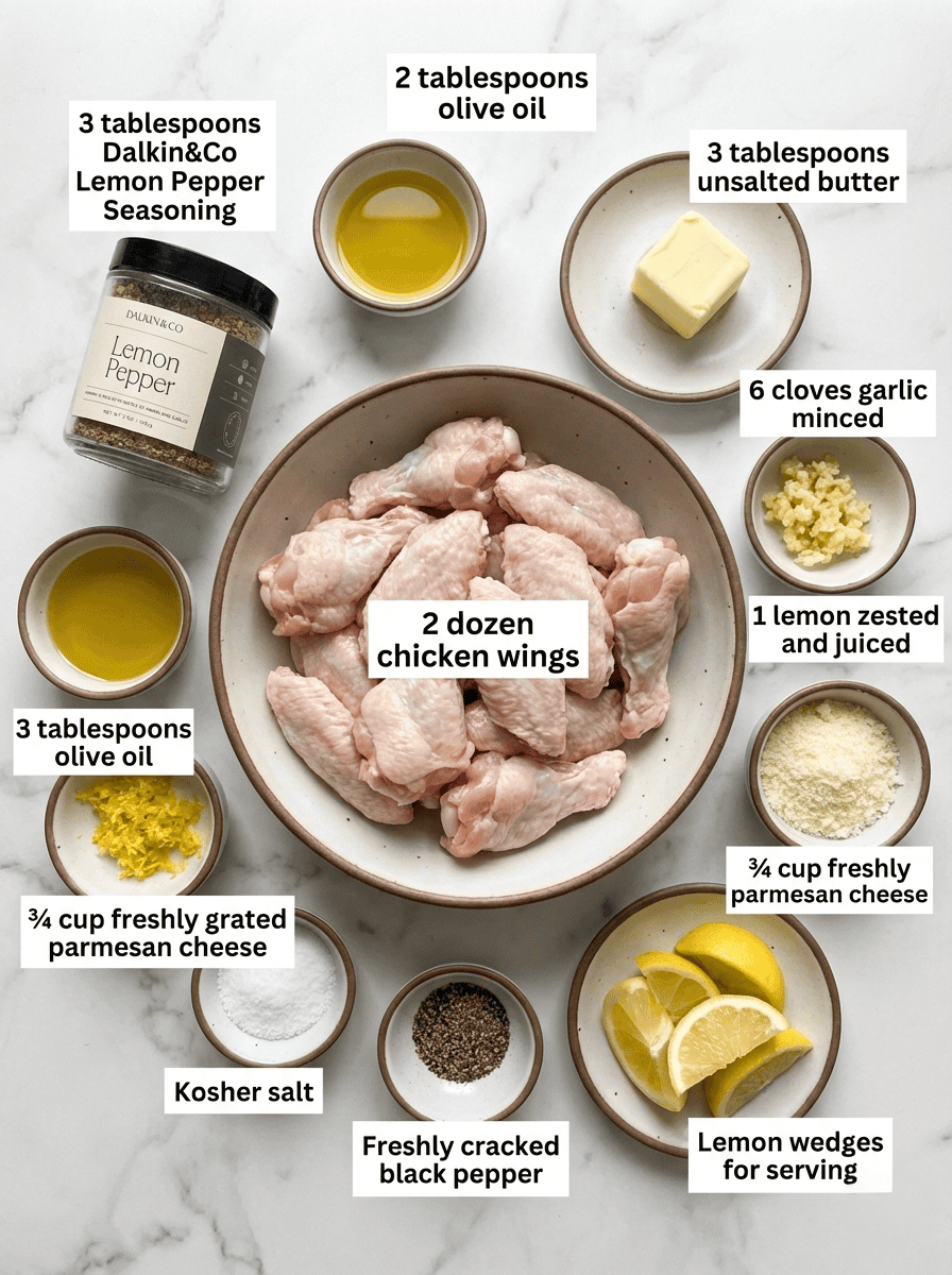 Ingredients for lemon pepper wings recipe