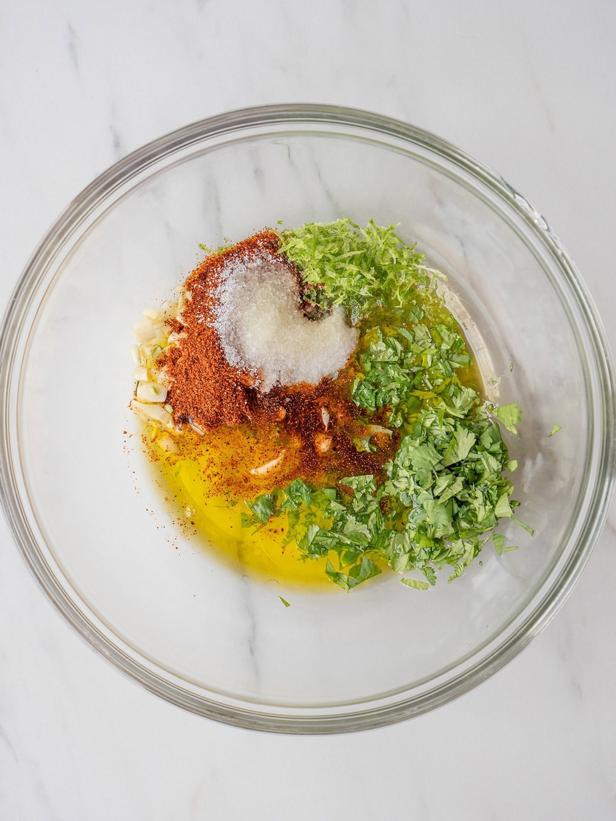 Ingredients mixed in a glass bowl