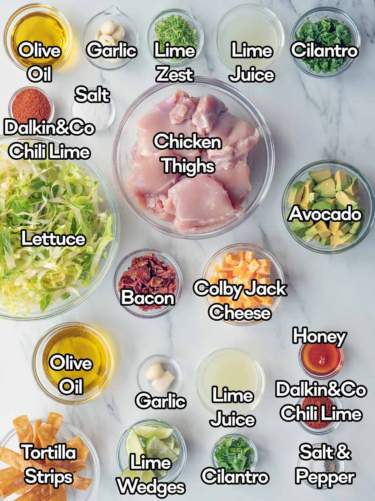 Ingredients for chili lime chicken salad