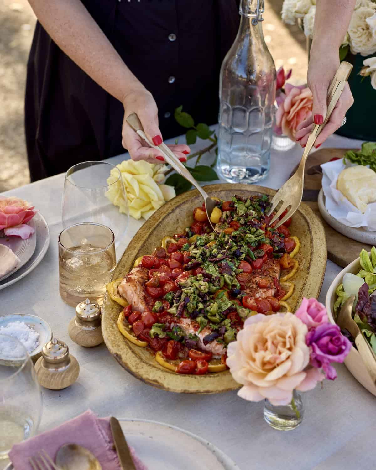 Salmon Puttanesca (+ dinner party menu / prep schedule!)