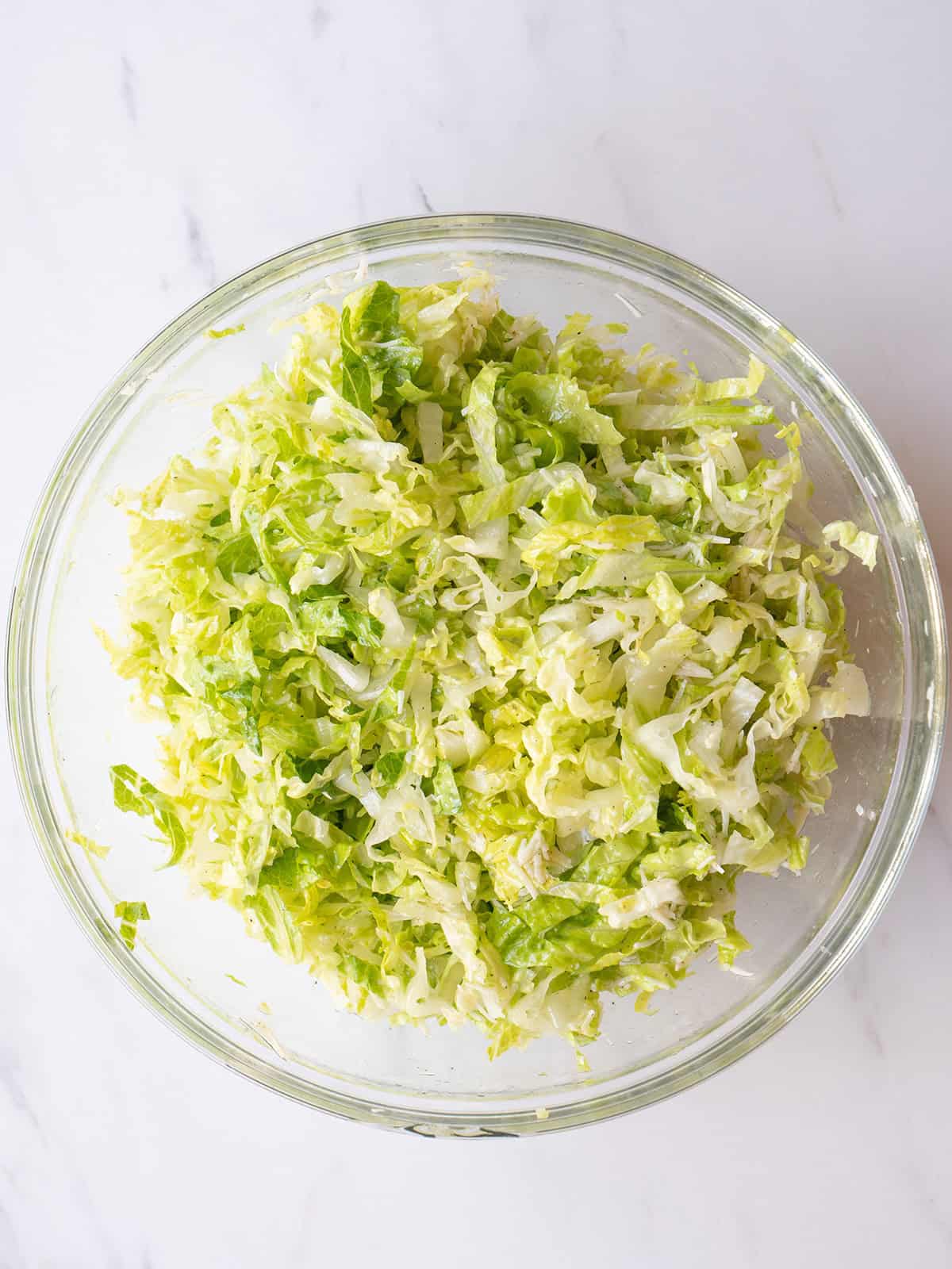 Chopped romaine lettuce in a bowl