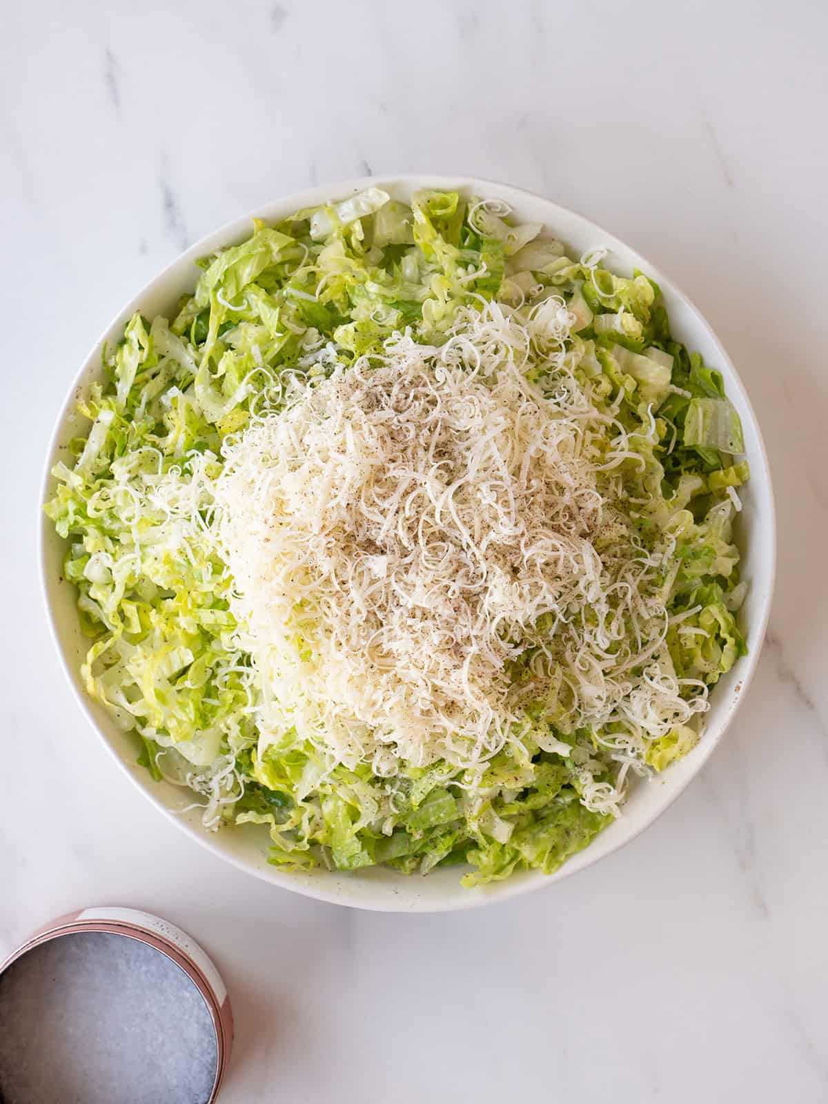Shredded romaine with cheese topping