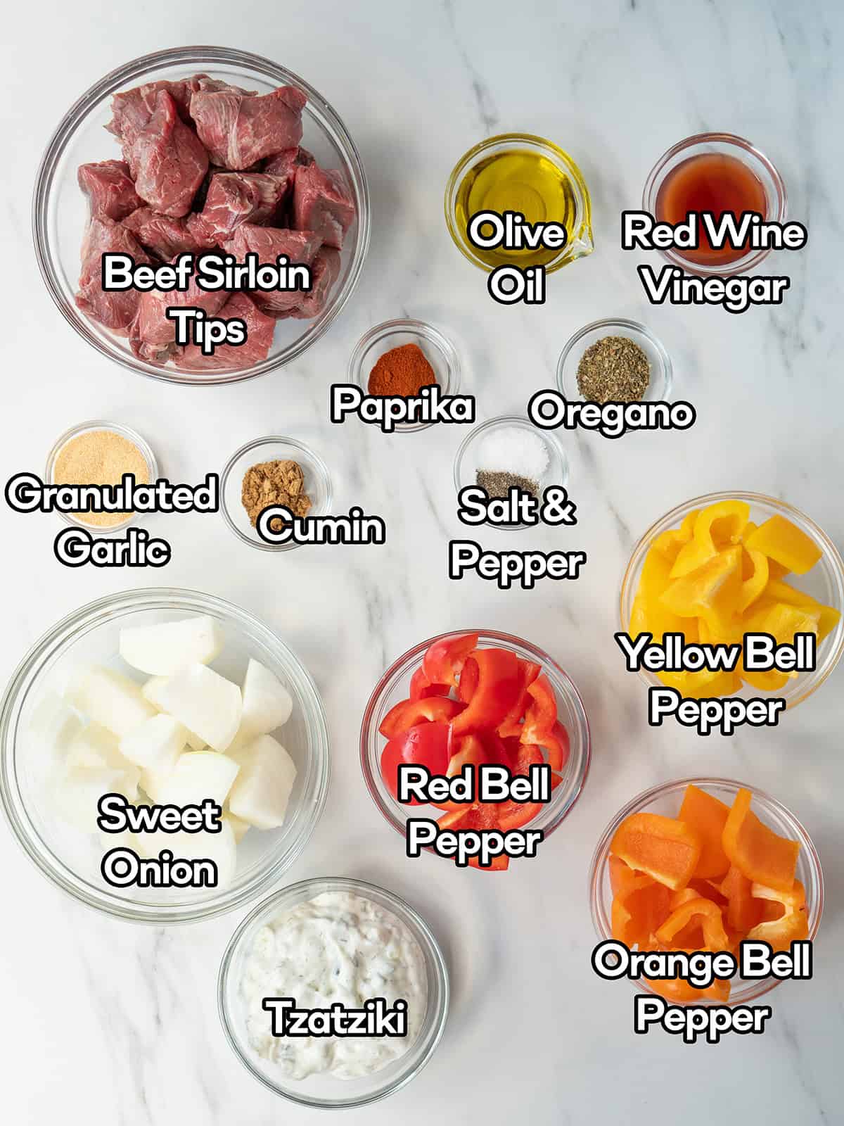 Ingredients for grilled beef kebabs