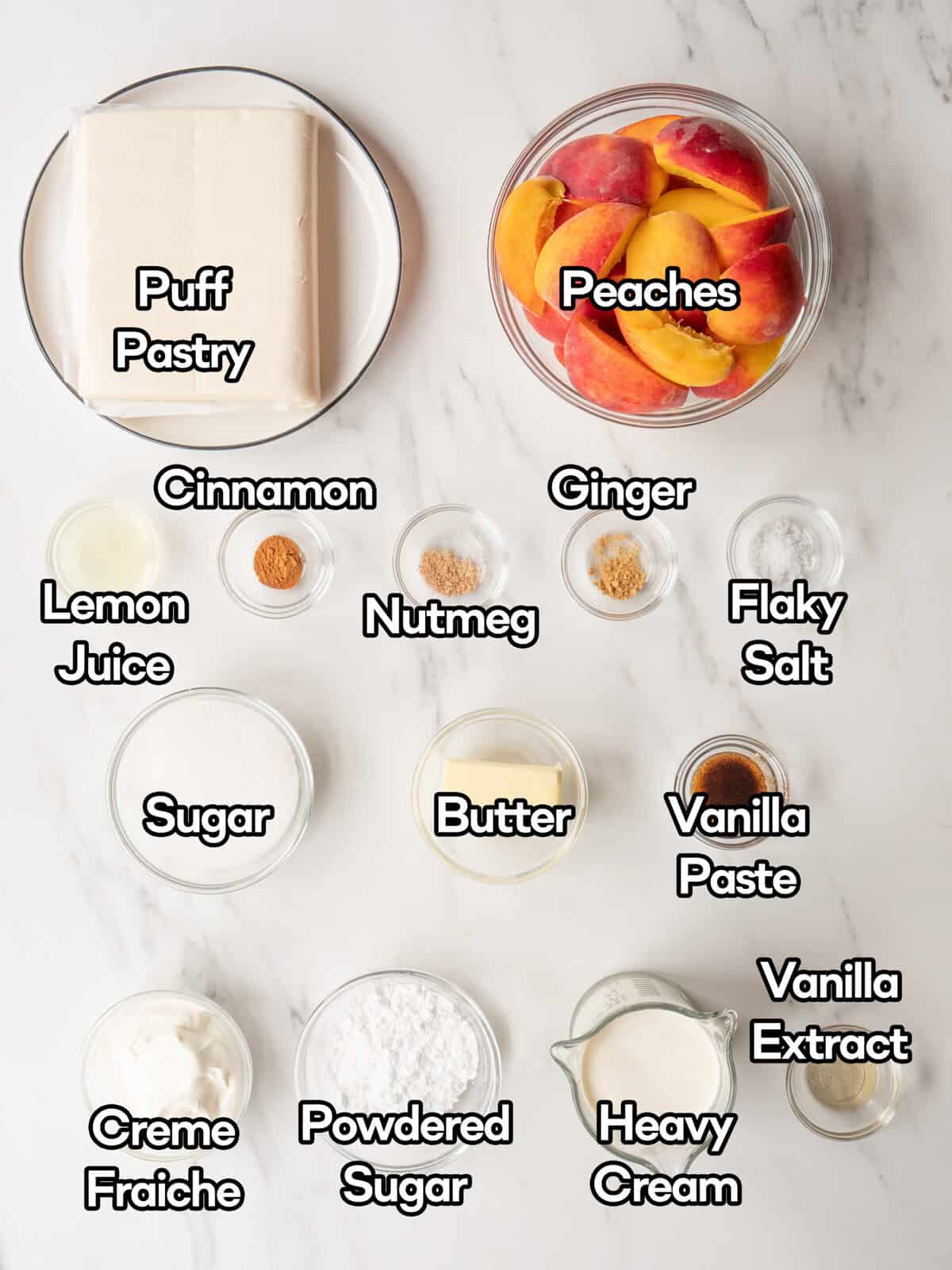 Ingredients for peach tarte tatin recipe
