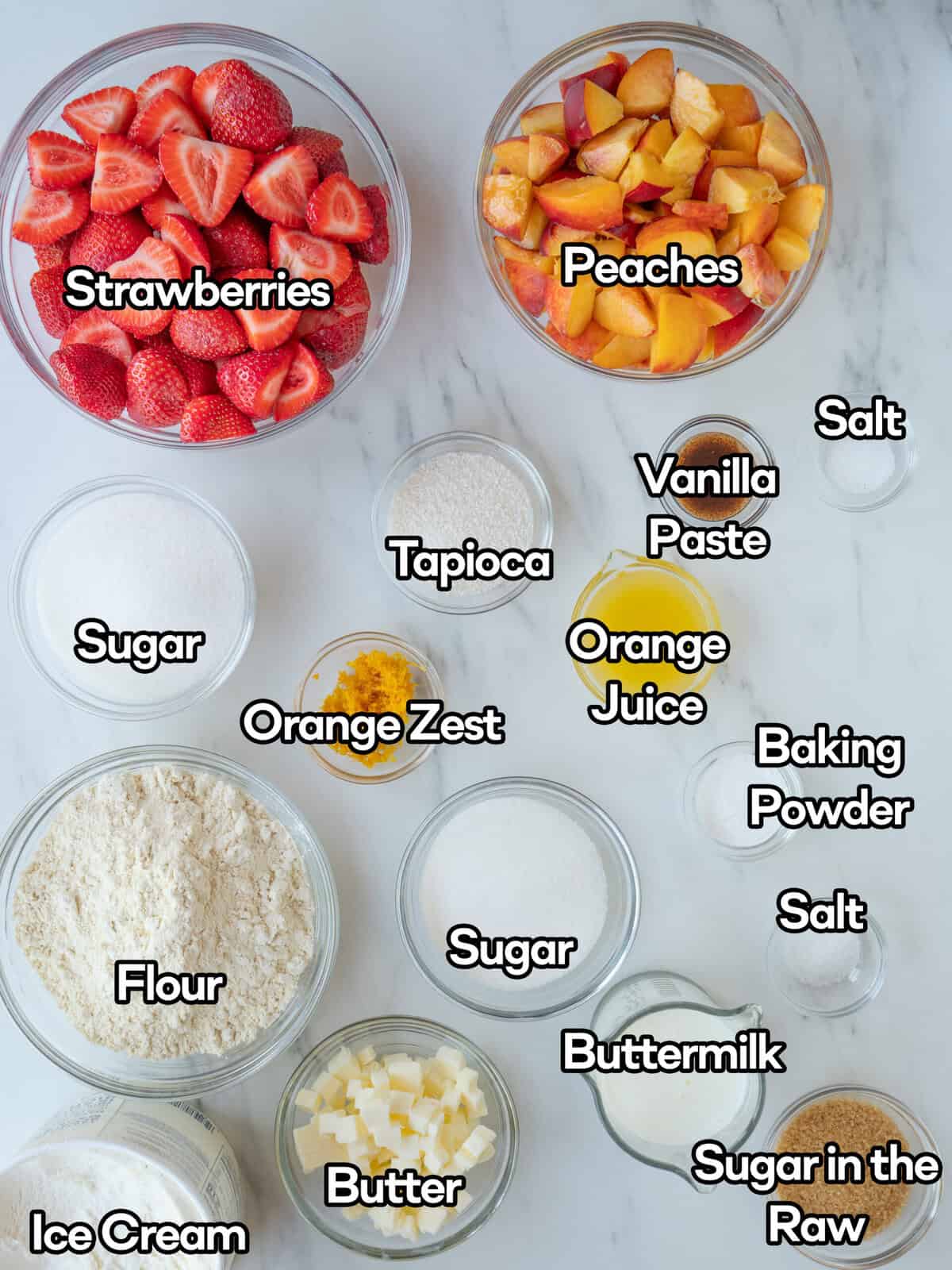 Ingredients for strawberry peach cobbler