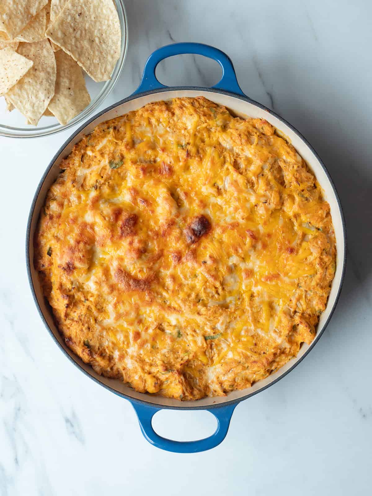 Buffalo chicken dip and a side of tortilla chips