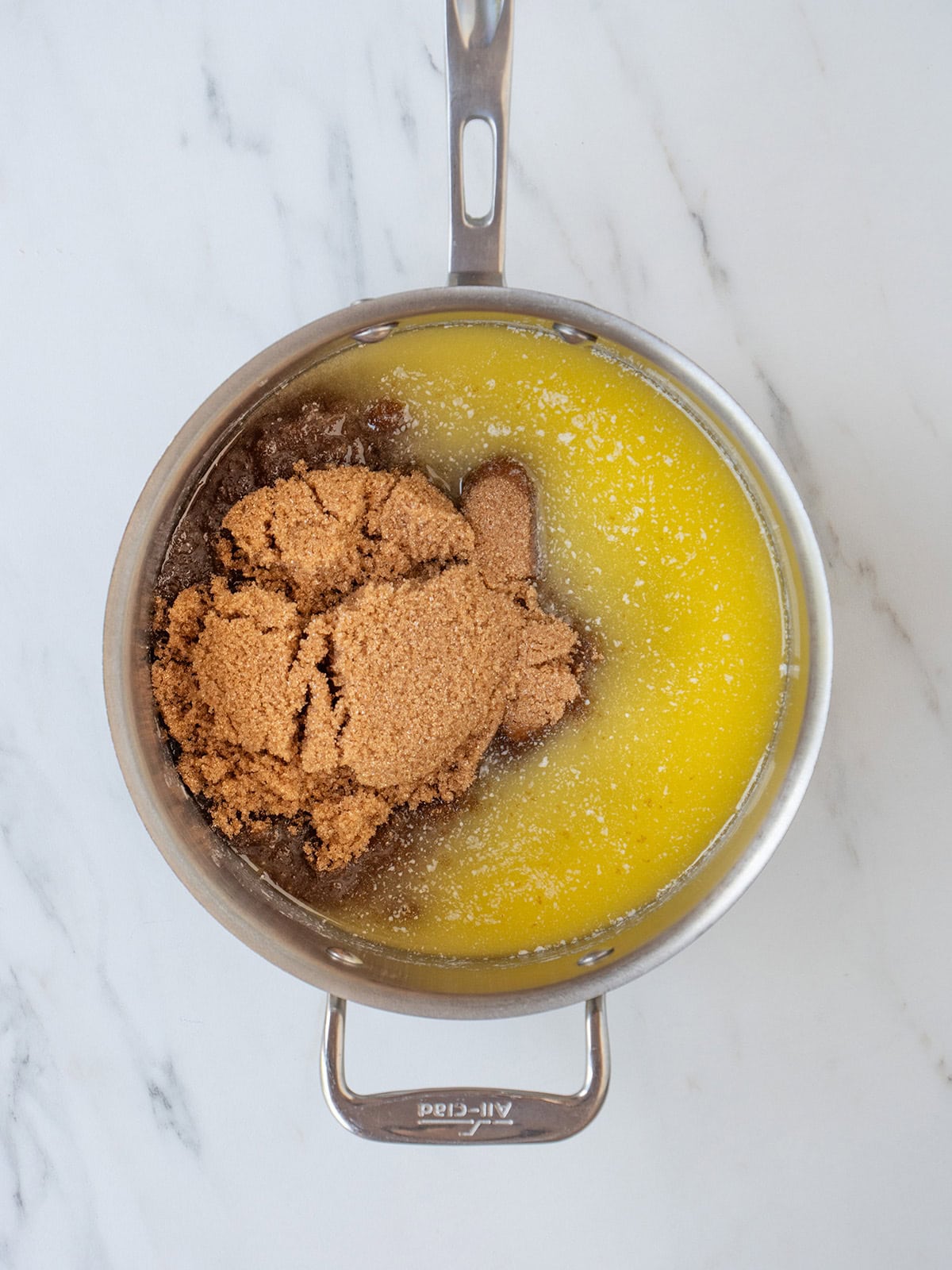 Melted butter and sugar in a medium pot