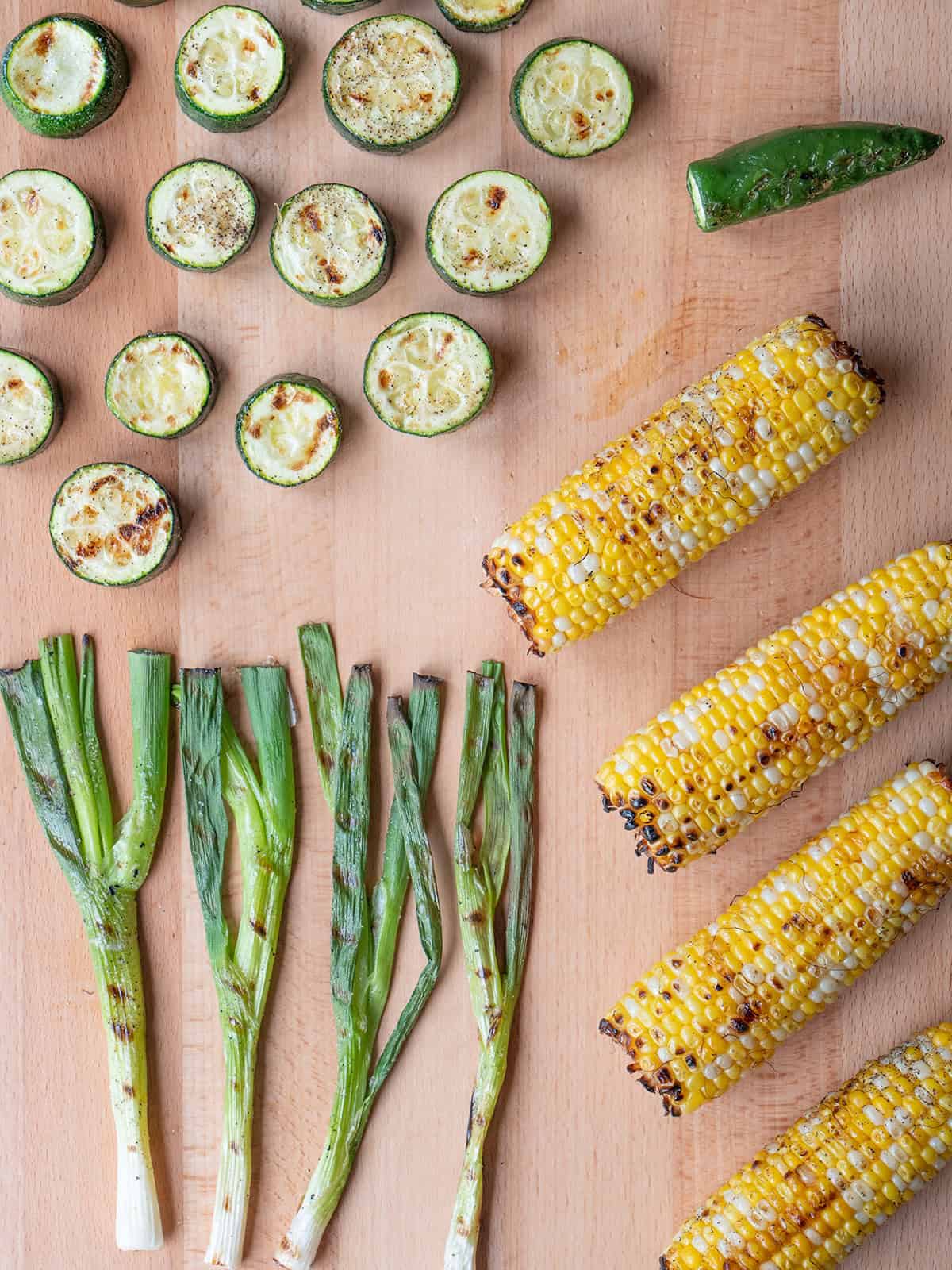 Grilled vegetables on a wooden board