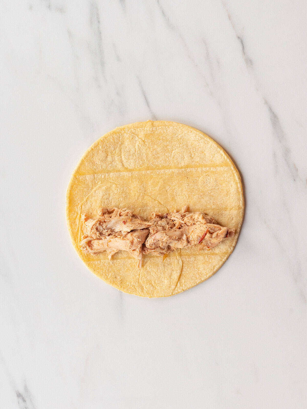 Homemade Chicken Taquito filling on a corn tortilla