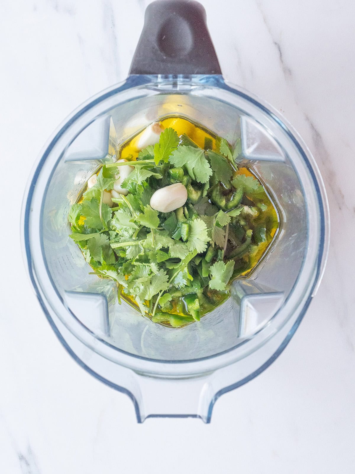 Ingredients for the marinade in a blender