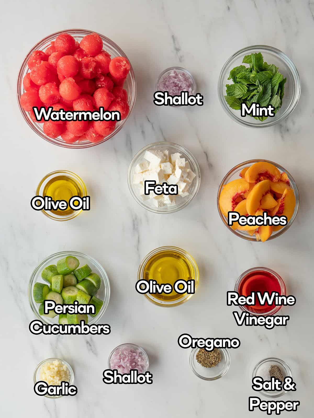 Ingredients for watermelon peach salad