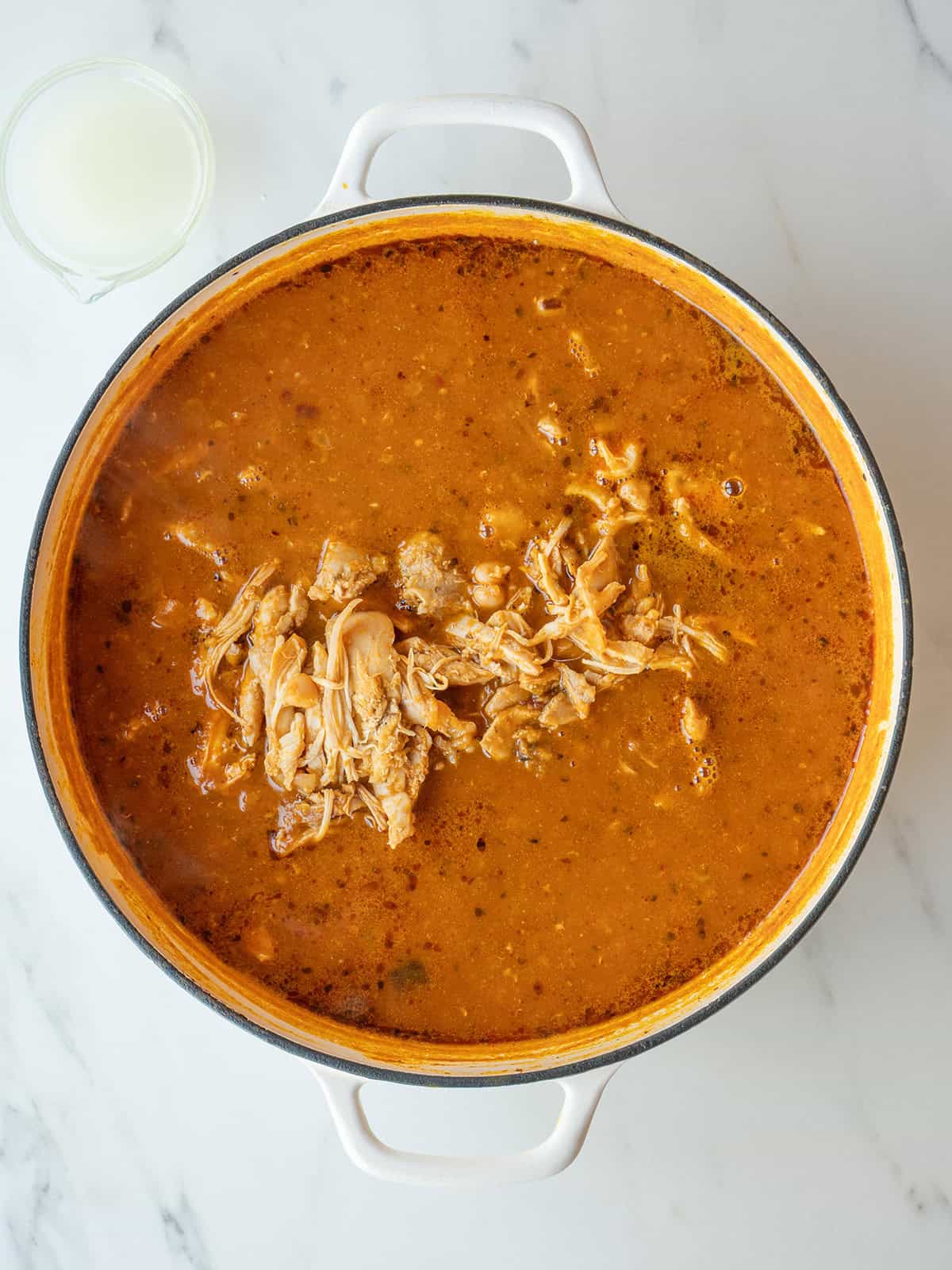 Thick chili with shredded chicken