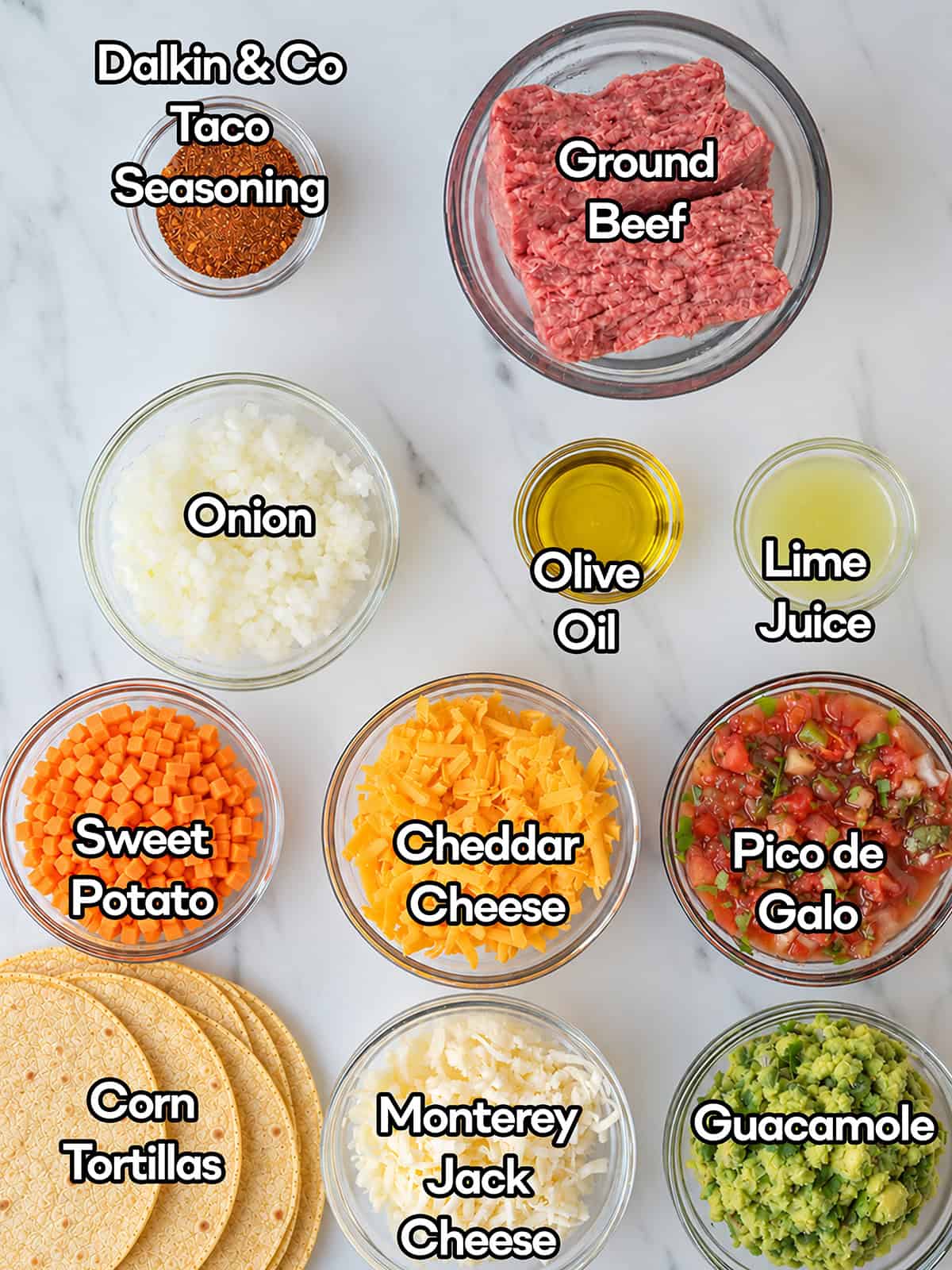 Ingredients for crispy ground beef tacos