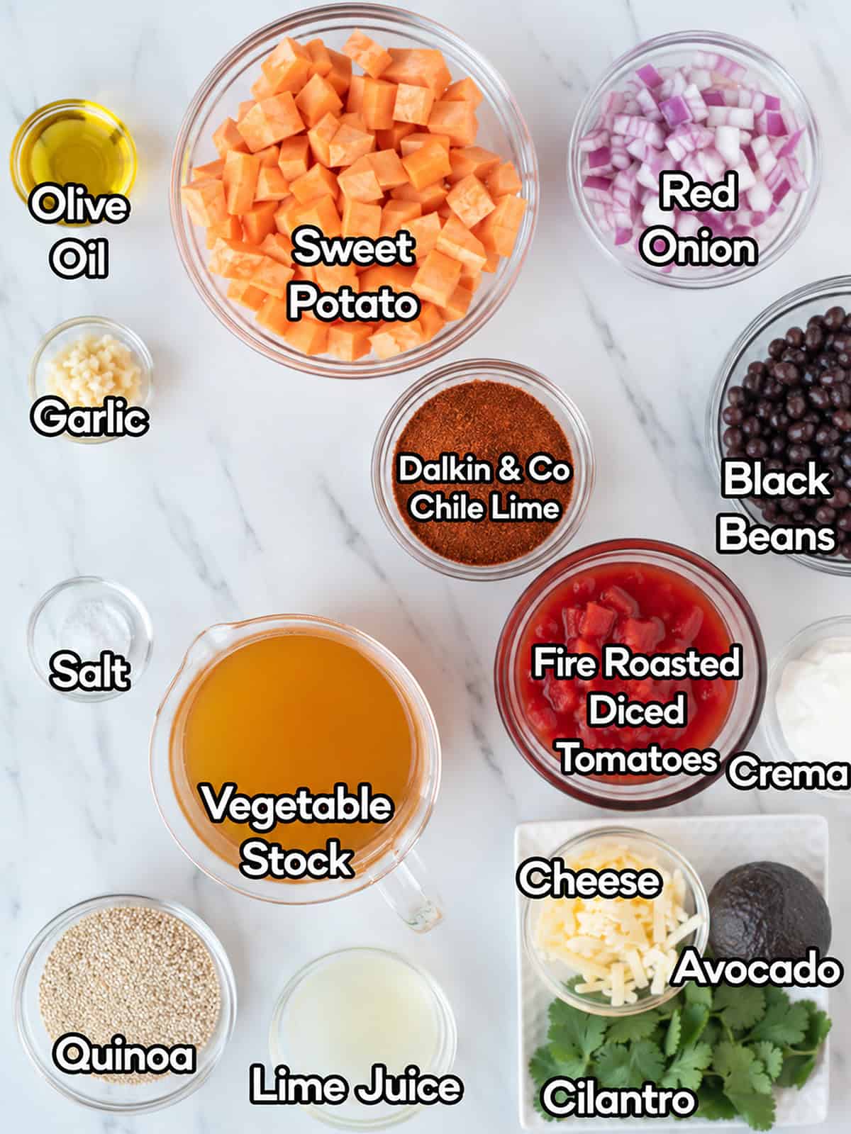 Ingredients for black bean sweet potato chili recipe