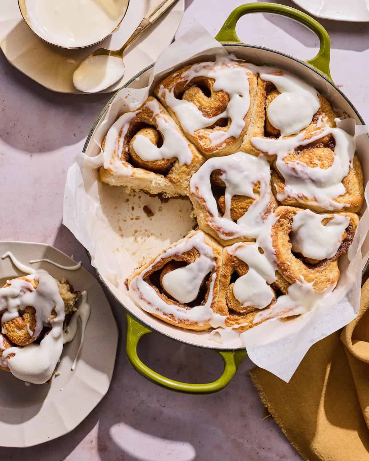 Eggnog Cinnamon Rolls getting eaten
