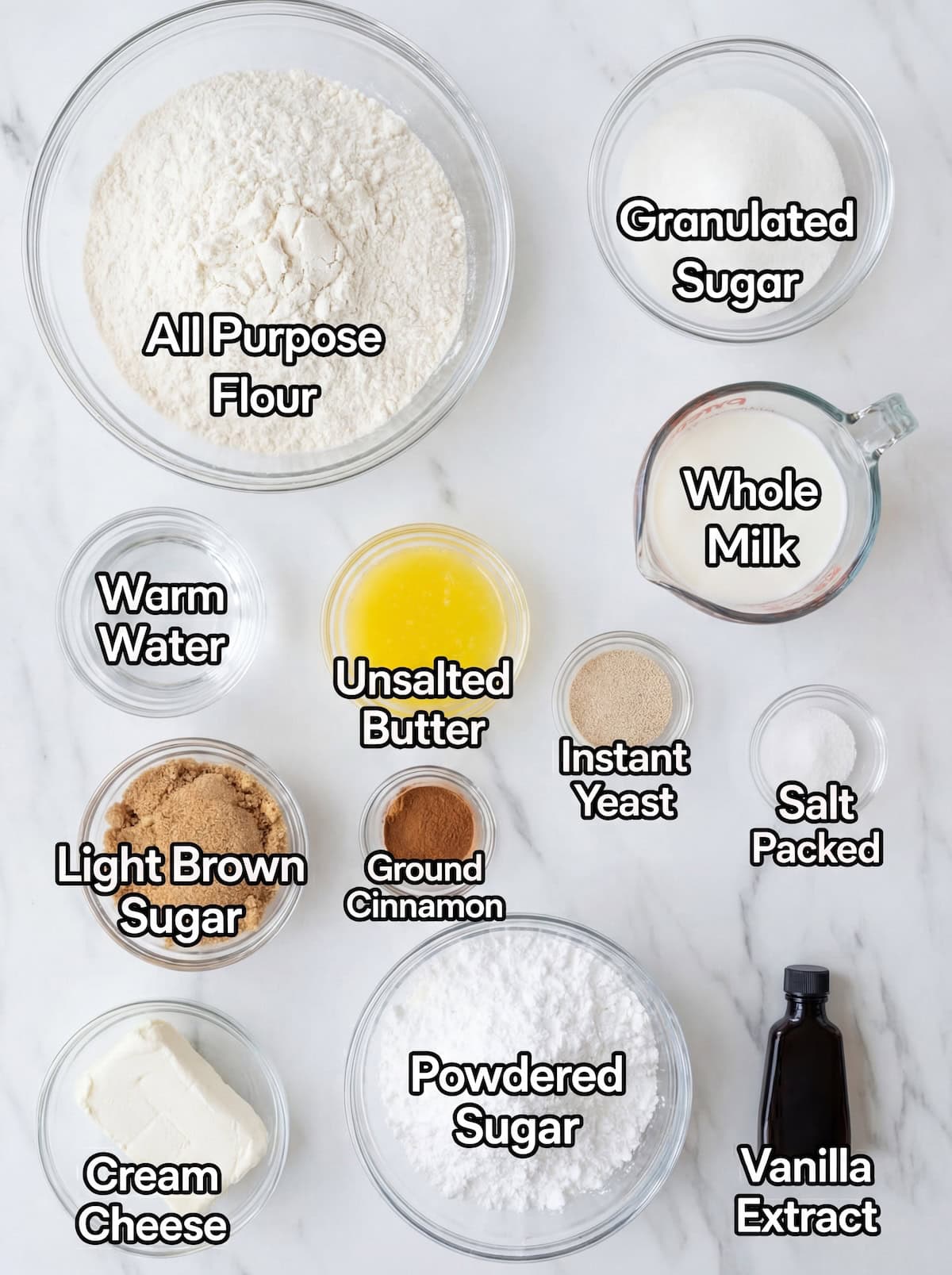 Ingredients for cinnamon roll monkey bread
