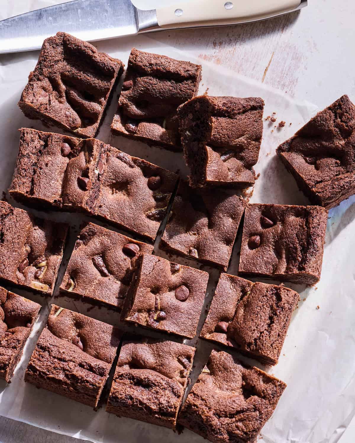 Mint Chocolate Chip Bars sliced and ready to serve