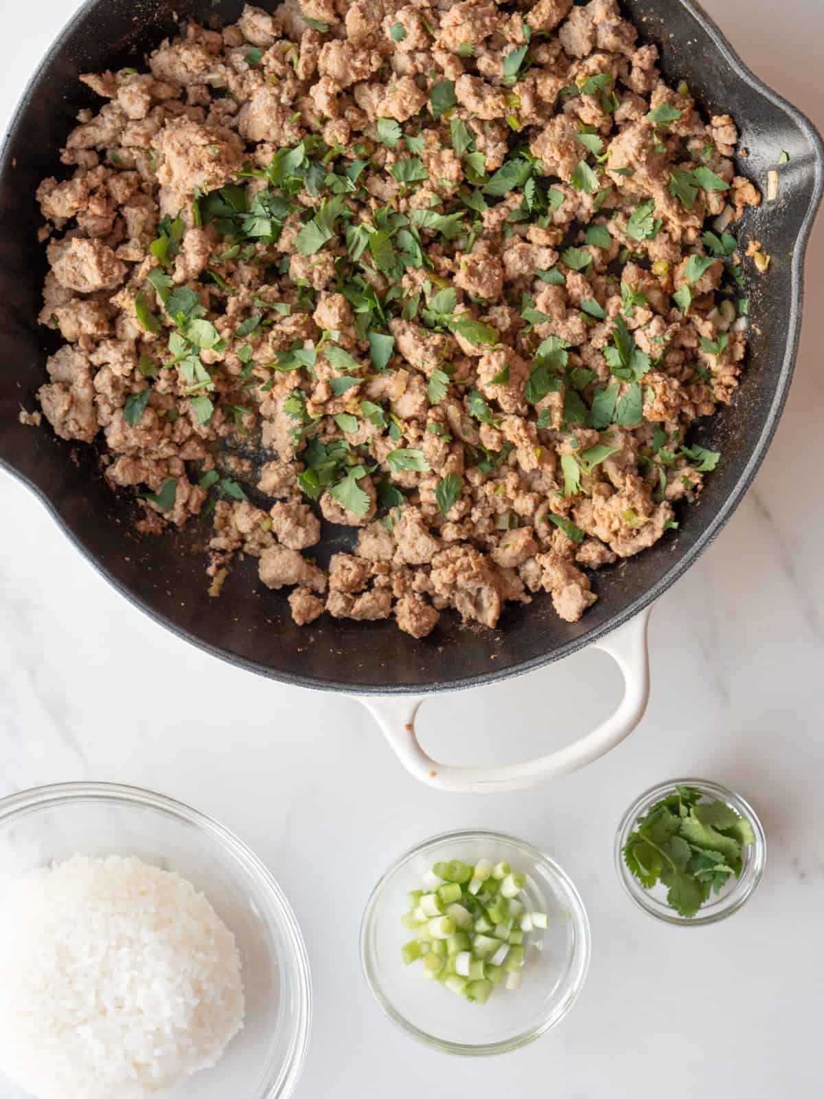 Cooked chicken with cilantro and rice