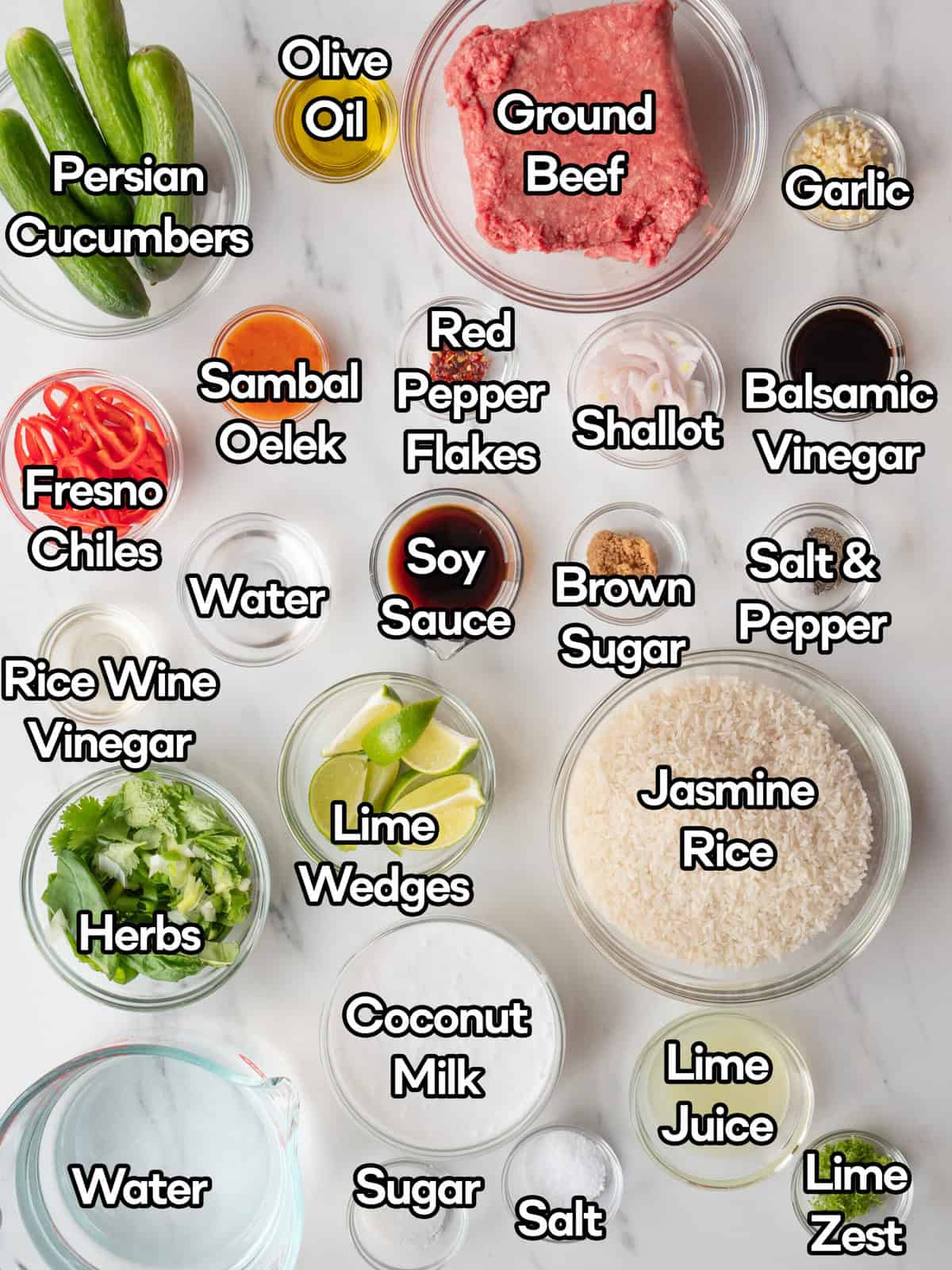 Ingredients for spicy beef coconut rice