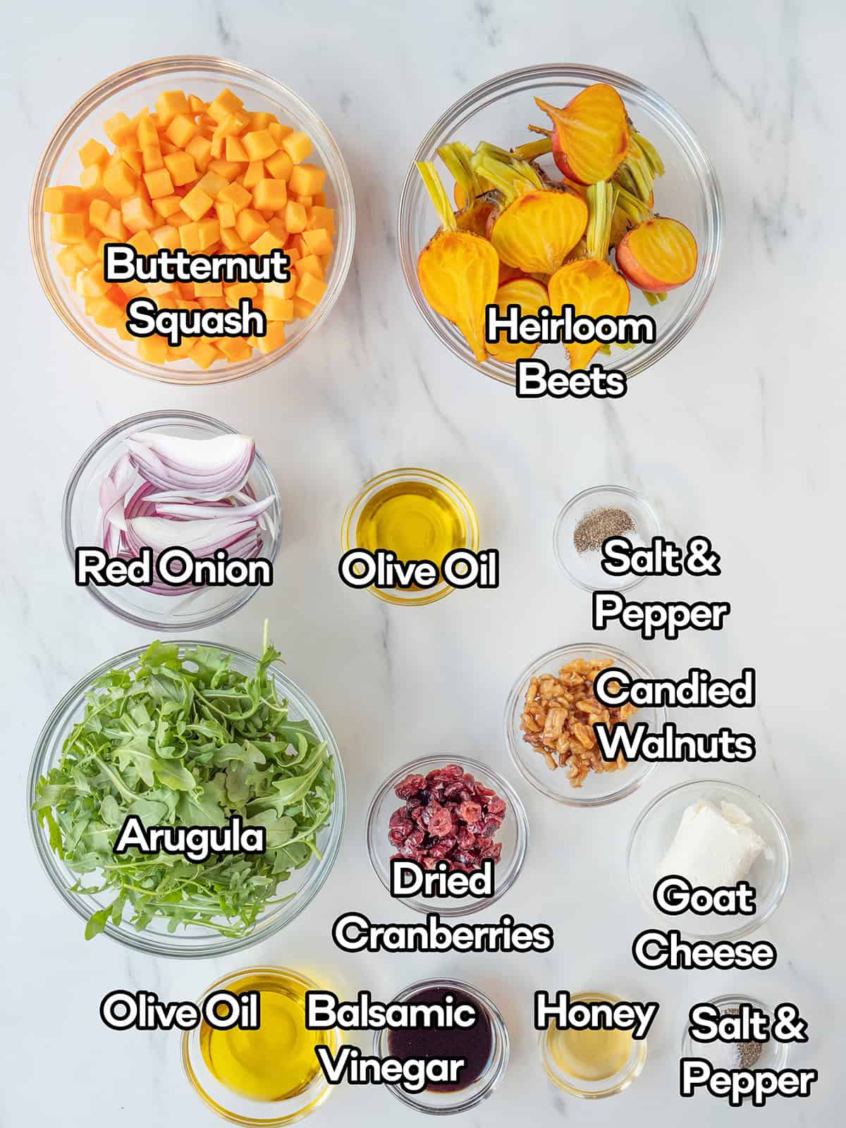Ingredients for roasted butternut squash salad