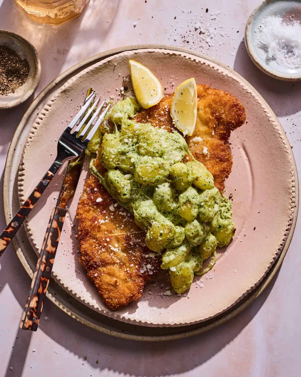 Chicken Schnitzel with Creamy Pesto Gnocchi