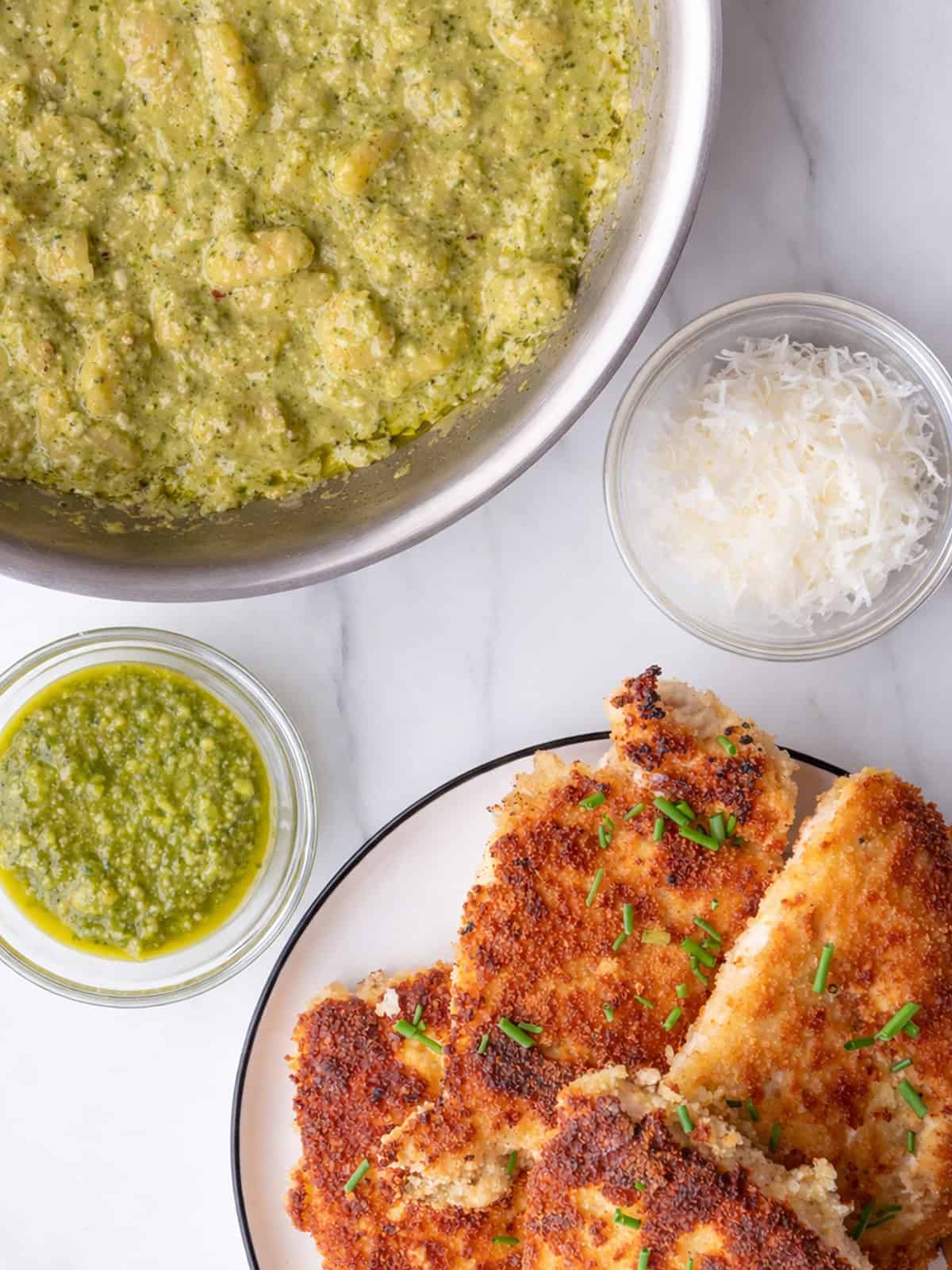 Chicken Schnitzel with Creamy Pesto Gnocchi