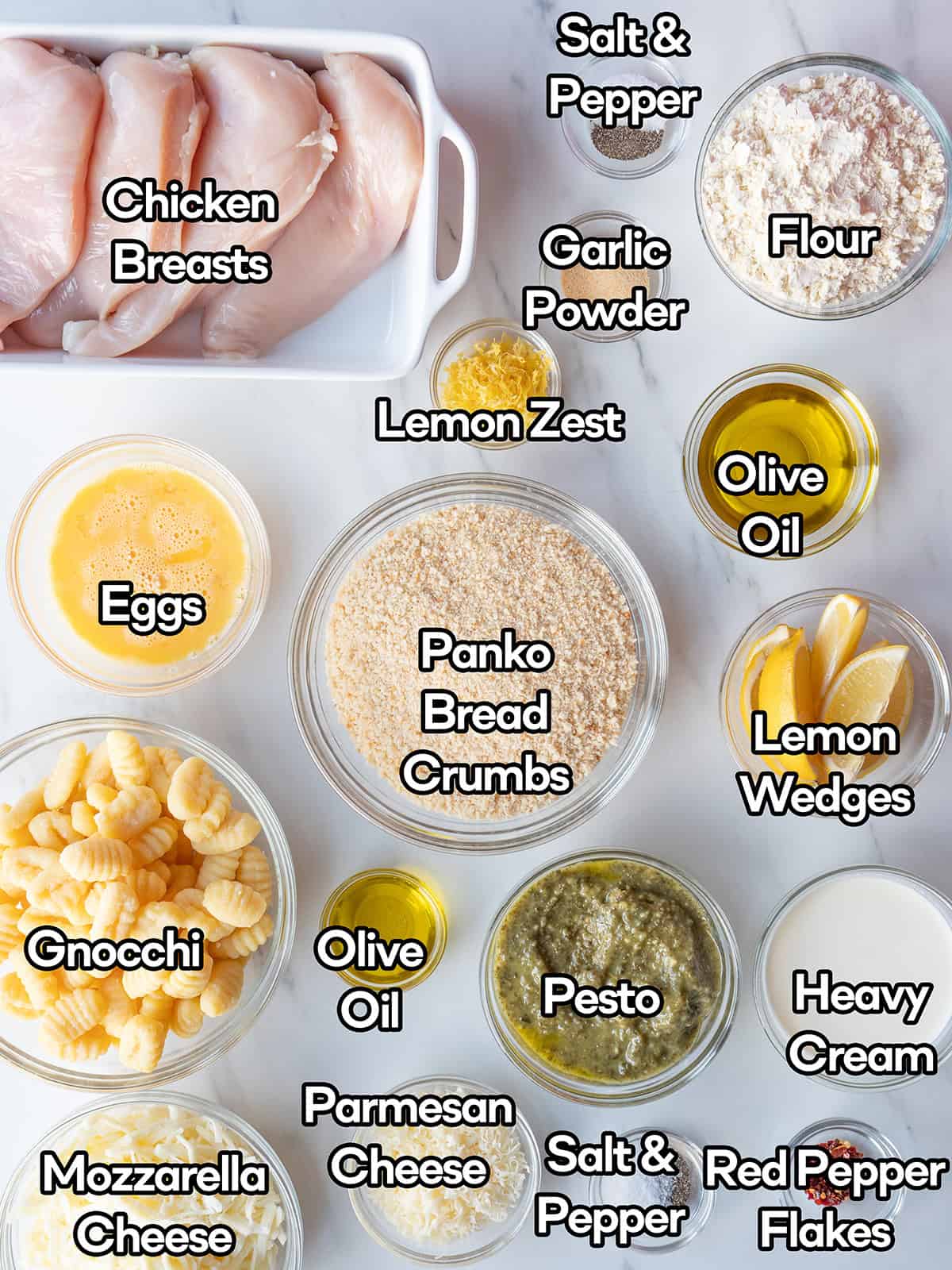 Ingredients for cheesy chicken gnocchi dish